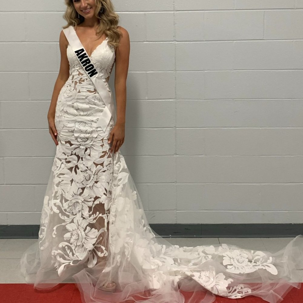 White lace illusion Jovani gown